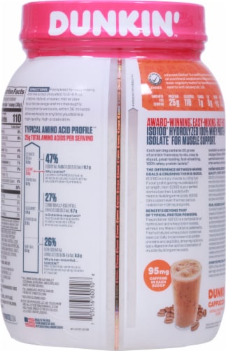 Dymatize ISO 100 Dunkin' Cappuccino Flavor Hydrolyzed Protein Powder Perspective: back