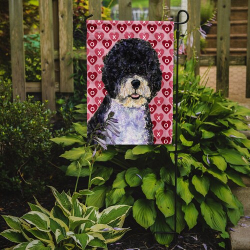Portuguese Water Dog Hearts Love Valentine's Day Garden Flag Perspective: back