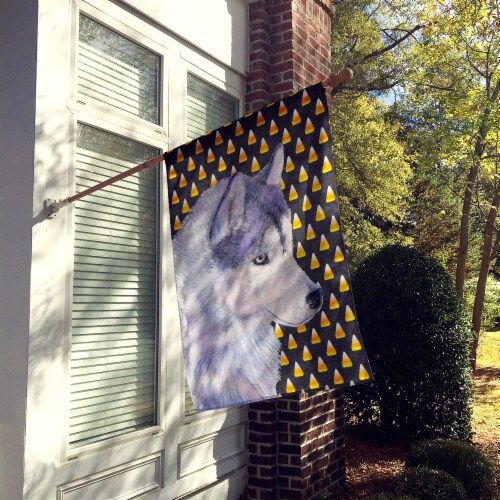 Carolines Treasures SS4257CHF Siberian Husky Candy Corn Halloween Portrait Hous Perspective: back