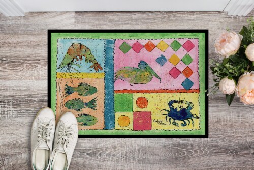 Carolines Treasures 8104-MAT Blue Heron Doormat 18x27 Perspective: back
