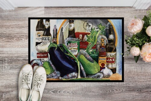 Carolines Treasures 1007JMAT Eggplant and New Orleans Beers Doormat 24x36 Perspective: back
