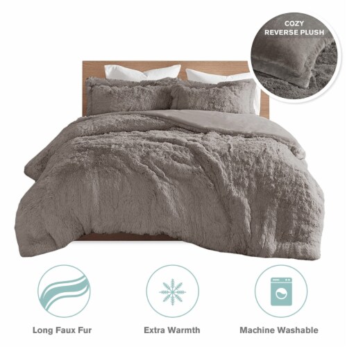 Gracie Mills Shaggy Fur Duvet Cover Set Grey Twin, Twin Kroger
