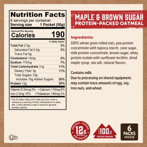 Kodiak Cakes® Protein-Packed Maple Brown Sugar Oatmeal, 6 ct / 1.76 oz ...