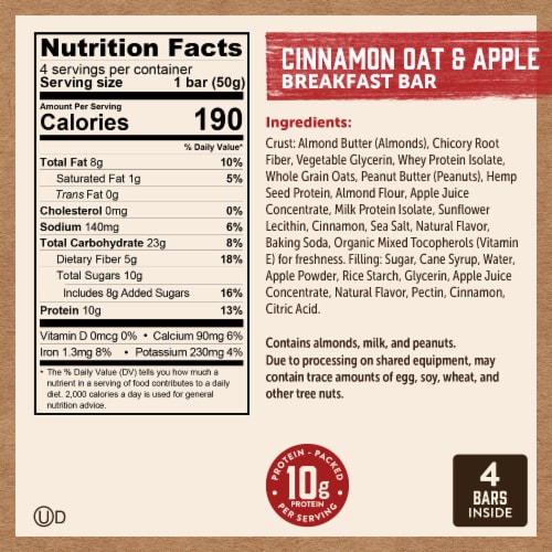 Kodiak® Protein-Packed Cinnamon Oat and Apple Breakfast Bars Perspective: back