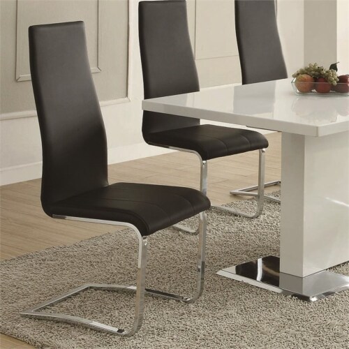 Bowery Hill Faux Leather Dining Side Chair in Black and Chrome (set of 4) Perspective: back