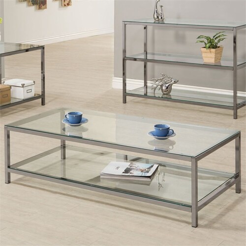 Bowery Hill Glass Top Contemporary Coffee Table in Black Nickel Perspective: back