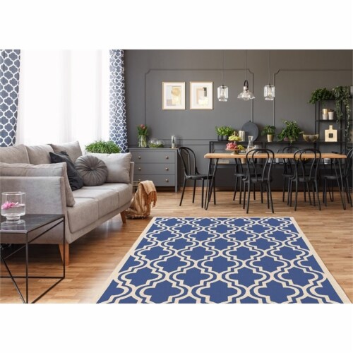 Bowery Hill 96 x 120 Transitional Wool Hand Hooked Wool Rug in Navy/Blue Perspective: back