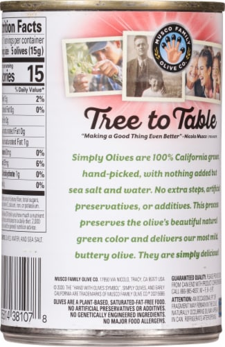 Early California Simply Green Ripe Medium Pitted California Olives Perspective: back