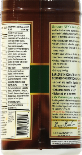 Barlean's Chocolate Silk Greens Powder Formula Perspective: back