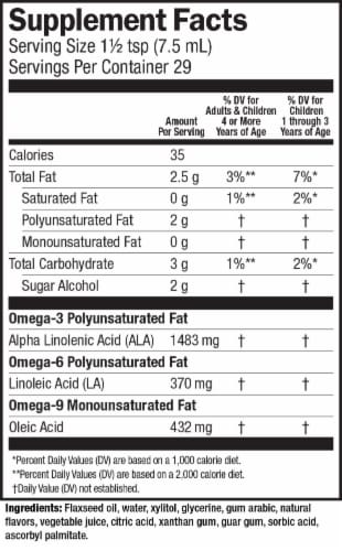 Barlean's Omega Pals Sensantional Straw-nana Flax Oil Dietary Supplement Perspective: back