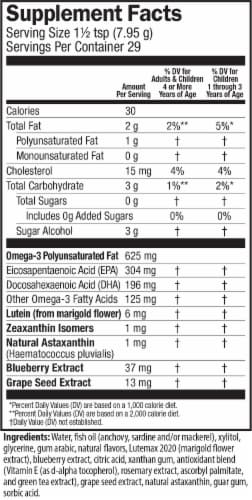 Barleans Hooty Fruity Tangerine Omega Pails Fish Oil + Eye Nutrition Perspective: back