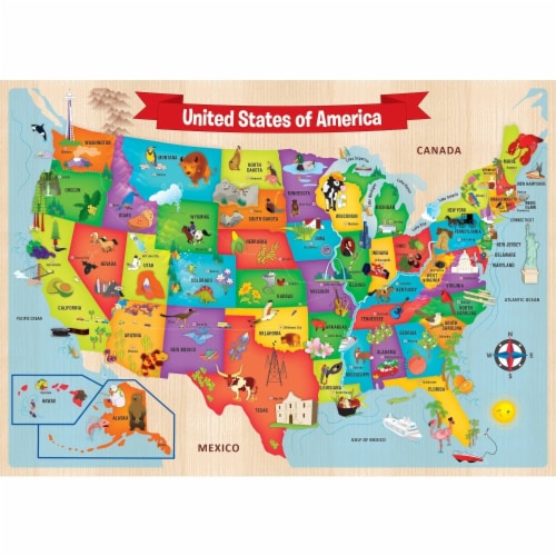 USA Map 44 Piece Real Wood Jigsaw Puzzle Perspective: back