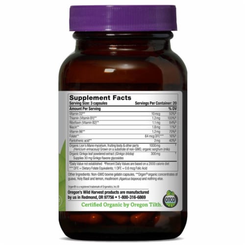Oregon's Wild Harvest® Lion's Mane Plus Brain & Memory Support Perspective: back