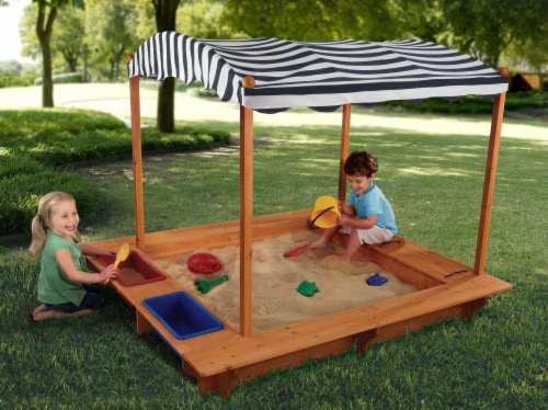 KidKraft Outdoor Children's Sandbox with Canopy - Navy & White Perspective: back