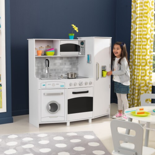 KidKraft Large Play Kitchen with Lights & Sounds - White Perspective: back