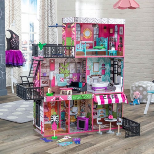 KidKraft Brookyn's Loft Wooden Pretend Play House Doll Dollhouse w/ Furniture Perspective: back