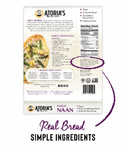 Atoria's Family Bakery Garlic Naan Flatbread 8-Packs of 2 Flatbread (16 Flatbread) Perspective: back