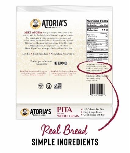 Atoria's Family Bakery Pita with Whole Grain Flatbread 8-Packs of 6 Flatbread (48 Flatbread) Perspective: back