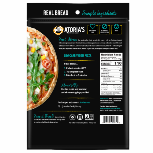 Atoria's Family Bakery Cauliflower & Coconut Personal Pizza Crusts 8-Packs of 4 (32) Perspective: back