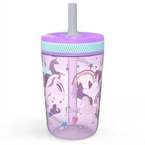 Zak! Fanciful Unicorn Antimicrobial Single Wall Leakproof Kelso Tumbler with Straw Perspective: back