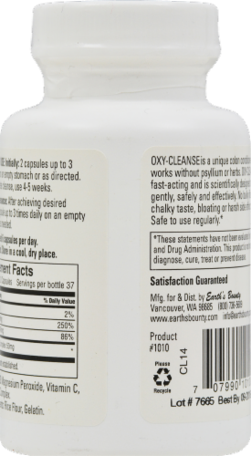 Earth's Bounty Oxy-Cleanse Colon Conditioner Dietary Supplement Capsules 600mg Perspective: back