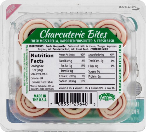 Formaggio® Prosciutto Mozzarella And Basil Charcuterie Bites Perspective: back