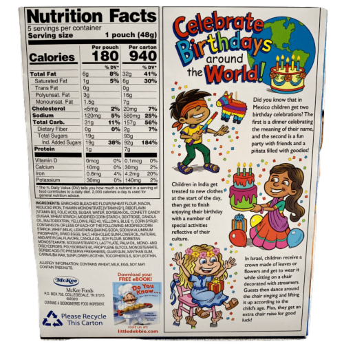 Little Debbie Birthday Cake Mini Muffins, 10 Boxes, 50 Travel Pouches of Bite Size Muffins Perspective: back