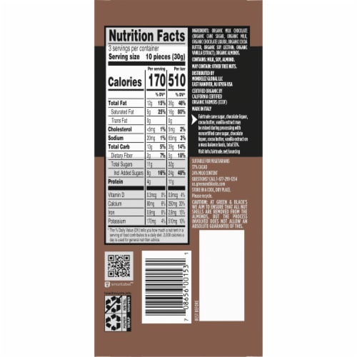 Green & Black's Organic Almond Milk Chocolate Bar Perspective: back