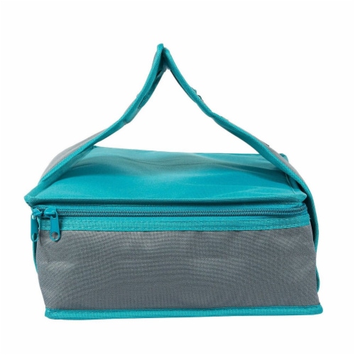Insulated Rectangle Thermal Casserole Dish Carrier, Teal and Grey, 16 x 10 x 4 inches Perspective: back