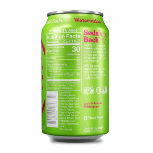 Poppi Watermelon Prebiotic Soda Can Perspective: back