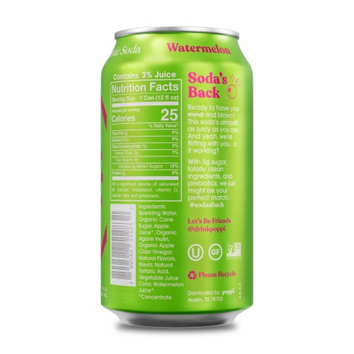 Poppi Watermelon Prebiotic Soda Can Perspective: back