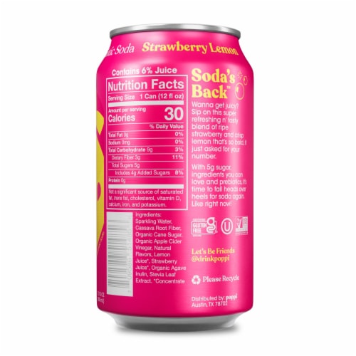 Poppi Strawberry Lemon Prebiotic Soda Can Perspective: back