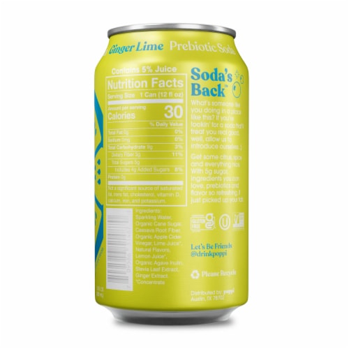 Poppi Ginger Lime Prebiotic Soda Can Perspective: back