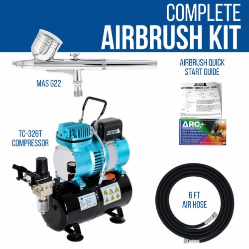 Dual Fan Air Tank Compressor System Kit with G22 Gravity Feed Airbrush Set with 0.3 mm Tip Perspective: back
