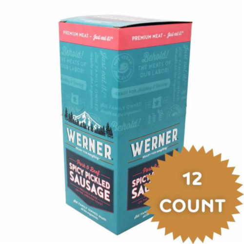 Werner Spicy Pickled Sausage - Pack of 12, 1.7oz. Each, Individually Wrapped Perspective: back