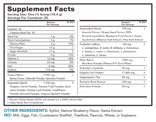 Lean & Pure Green Superfood Blueberry Dietary Supplement Perspective: back