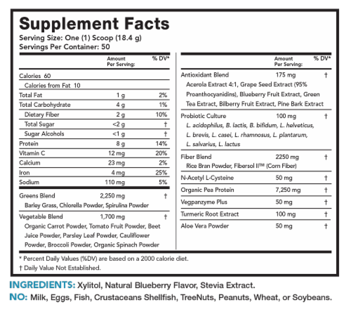 Lean & Pure Green Superfood Blueberry Dietary Supplement Perspective: back