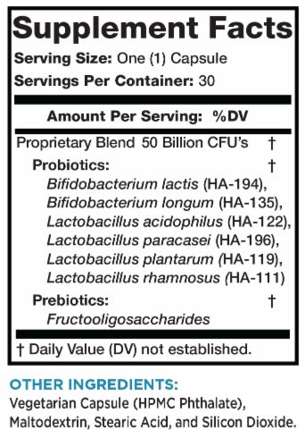 Lean & Pure Extra Strength Prebiotic & Probiotic Dietary Supplement Perspective: back