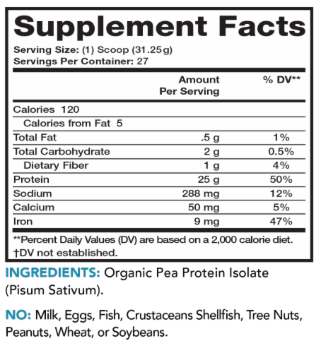 Lean & Pure Unflavored Pea Protein Dietary Supplement Perspective: back