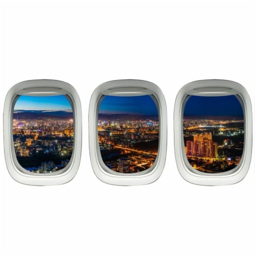 VWAQ Pack of 3 Airplane Window City View Peel and Stick Vinyl Wall Decals - PPW19 Perspective: back