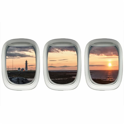 VWAQ Pack of 3 Airplane Window Lighthouse View Peel and Stick Vinyl Wall Decal - PPW16 Perspective: back