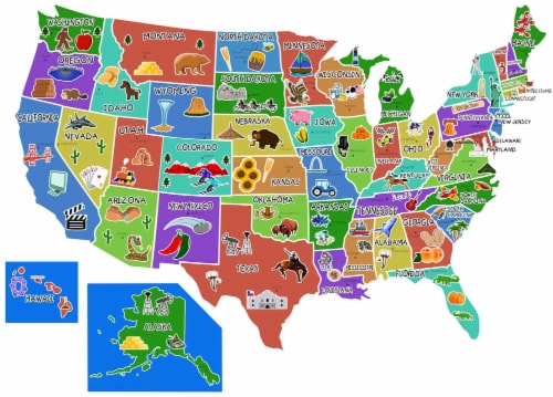 VWAQ US Map Wall Decal United States of America Sticker Peel and Stick