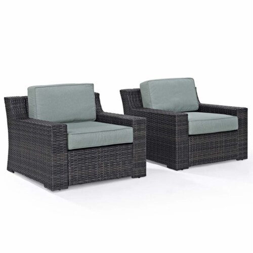 BEAUFORT 2 PC OUTDOOR WICKER SEATING SET WITH MIST CUSHION -  TWO OUTDOOR WICKER CHAIRS Perspective: back