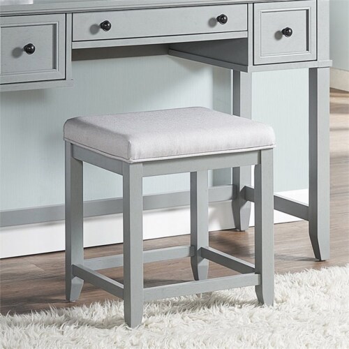 Furniture Vista Wood Vanity Stool in Gray-Crosley Perspective: back