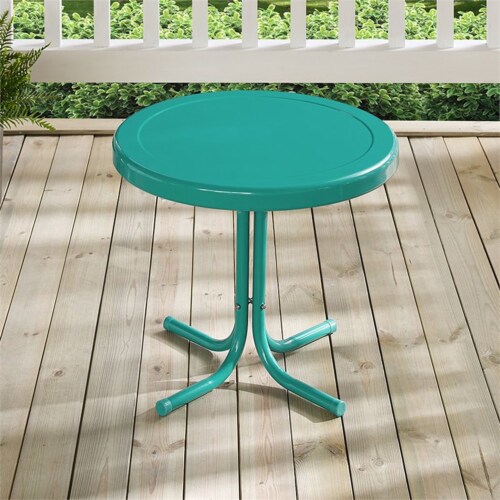 Furniture Retro Sturdy Steel Metal Patio End Table in Surf Green-Crosley Perspective: back