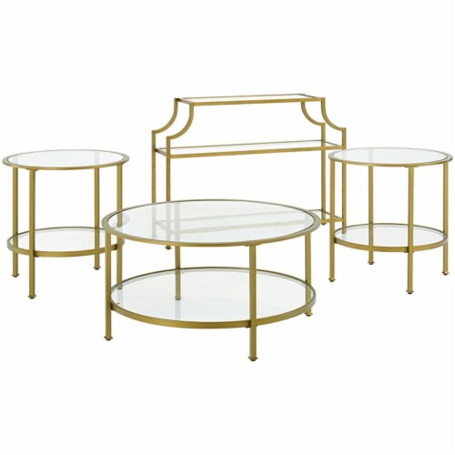 Crosley Aimee 4 Piece Glass Top Accent Coffee Table Set in Soft