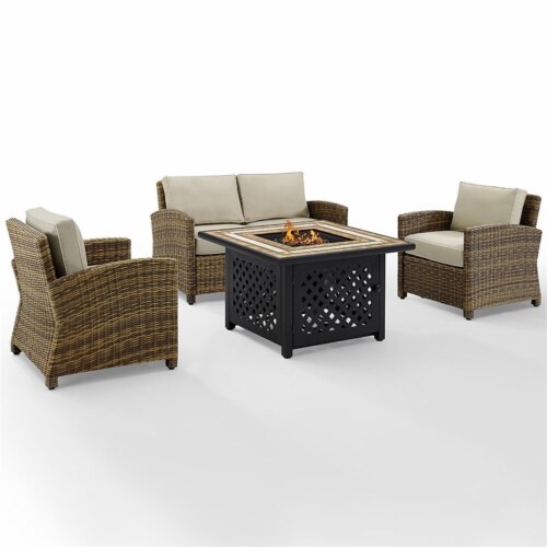 Furniture Bradenton Polyester 4 Piece Patio Fire Pit Sofa Set in Brown