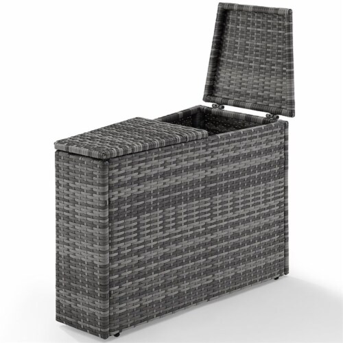 Crosley Catalina Wicker Patio Storage Arm Table in Gray Perspective: back