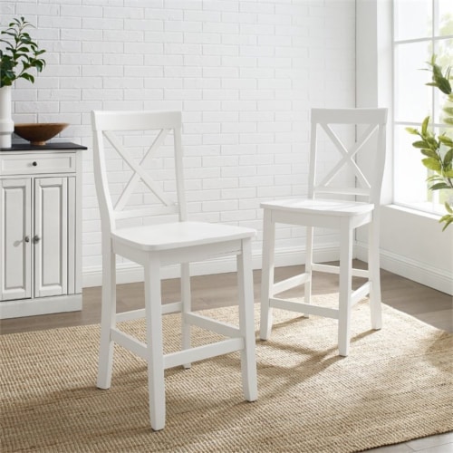 Crosley 24 Solid Wood X Back Counter Stool in White Set of 2 1