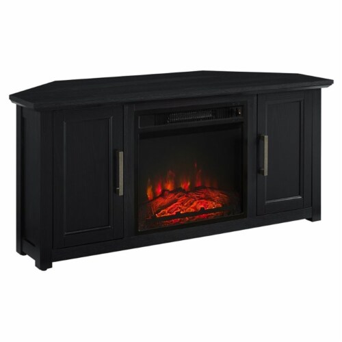 Crosley Camden 48 Rustic Corner TV Stand with Fireplace in Black